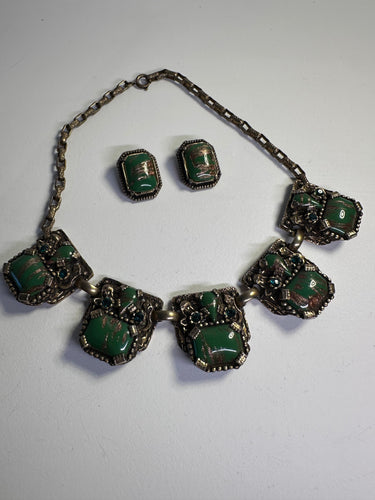 1940s Green Glass and Rhinestone Set Bloomers and Frocks